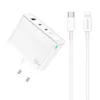 Apple IPhone-, iPad-, Macbook-hoz 100W GaN Telefon, tablet, laptop Töltő + 1m Lightning  to USB-C to Kábel,  2db USB-C, és 1db USB-A aljzattal  (Jellico - C118)