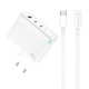 Univerzális 100W GaN Hálózati Telefon, Tablet, Kamera és Fényképezőgép Gyors Töltő, 2db USB-C, és 1db USB-A aljzattal + 1m USB-C to Lightning Kábel (Jellico - C118)