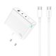 Univerzális 100W GaN Hálózati Telefon, Tablet, Kamera és Fényképezőgép Gyors Töltő, 2db USB-C, és 1db USB-A aljzattal + 1m USB-C to USB-C Kábel (Jellico - C118)