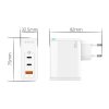 Univerzális 100W GaN Hálózati Telefon, Tablet, Kamera és Fényképezőgép Gyors Töltő, 2db USB-C, és 1db USB-A aljzattal + 1m USB-C to USB-C Kábel (Jellico - C118)