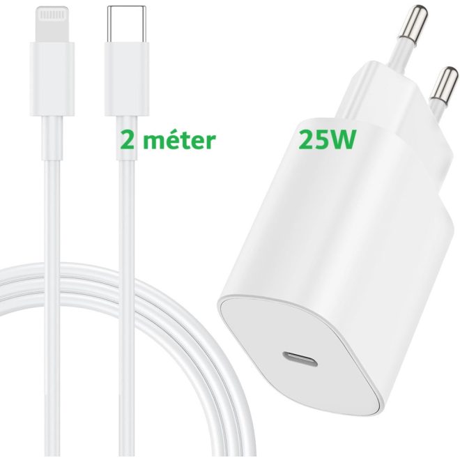 Apple iPhone-hoz, iPad-hez 25W Gyors Töltő + 2m Lightning to USB-C Kábel