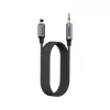 Lightning - 3,5mm audio jack összekötő kábel 1m, cipőfűző mintás fekete design - tiszta hangátvitel, tartós kialakítás, kompatibilis iPhone és iPad készülékekkel (FONENG — BM31)