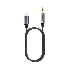   UCB-C to 3,5mm Audio Jack összekötő kábel, 1m cipőfűző mintás fekete