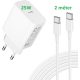 Apple iPhone 15, 16-hoz, Ipad M1, M2-höz 25W USB-C Gyors Töltő + 2m USB-C to USB-C Kábel