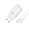 Samsung Galaxy-hoz 65W GaN 2 USB portos Gyorstöltő (2db foglalattal: USB-A és USB-C) + Kábel USB-C to USB-C (Type-C) 1 méter, Fehér