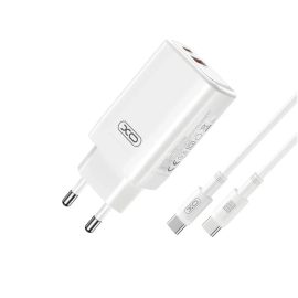   Samsung Galaxy-hoz 65W GaN 2 USB portos Gyorstöltő (2db foglalattal: USB-A és USB-C) + Kábel USB-C to USB-C (Type-C) 1 méter, Fehér