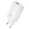 Samsung Galaxy-hoz 65W GaN 2 USB portos Gyorstöltő (2db foglalattal: USB-A és USB-C) + Kábel USB-C to USB-C (Type-C) 1 méter, Fehér