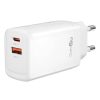 Samsung Galaxy-hoz 65W GaN 2 USB portos Gyorstöltő (2db foglalattal: USB-A és USB-C) + Kábel USB-C to USB-C (Type-C) 1 méter, Fehér