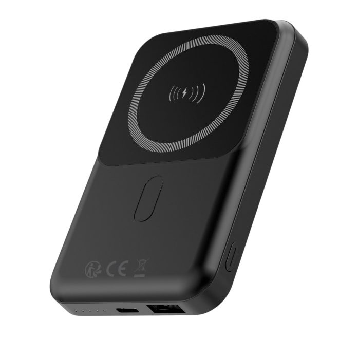 Forever Apple iPhone Power Bank MagSafe 10000mAh mágneses indukciós gyors töltővel, USB-C kábellel tölthető fel, fekete (MATB-100)
