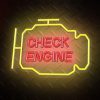 CHECK ENGINE feliratos LED neon lámpa, falra akasztható világítás, USB csatlakozóval
