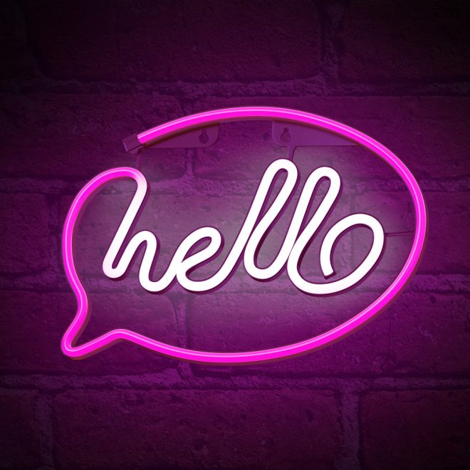 HELLO feliratos LED neon lámpa, falra akasztható világítás, USB csatlakozóval,