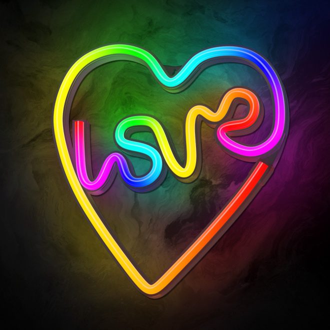 LOVE IN HEART LED neon lámpa, falra akasztható világítás, USB csatlakozóval, RGB távirányítóval