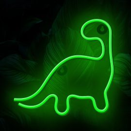   Dinoszaurusz alakú LED neon lámpa - falra akasztható dekor világítás USB csatlakozóval, vidám és hangulatos fényforrás gyerekszobába vagy egyedi ajándékként