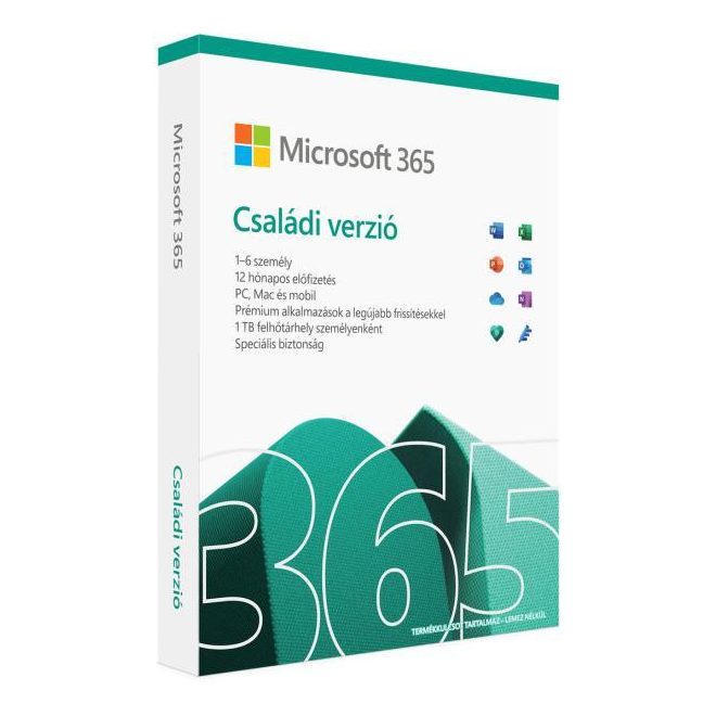 Microsoft Office 365 Family 32/64bit, Magyar, 6 Felhasználónak 1évre + 1TB OneDrive felhőtárhely személyenként