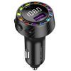 Szivargyújtós Autós FM Transmitter 30W USB-C és USB-A telefon gyors töltővel, Rainbow LED világítás, MP3 lejátszás (Jellico - FM2)