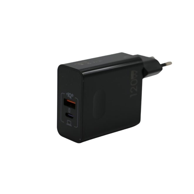 Univerzális 120W GaN Telefon, tablet és laptop Gyorstöltő USB és USB-C (Type-C) fekete