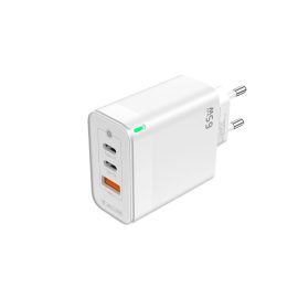   Univerzális 65W-os Telefon és Tablet Gyorstöltő 65W, 2db USB-C 1db USB kimenettel, fehér (Jellico)