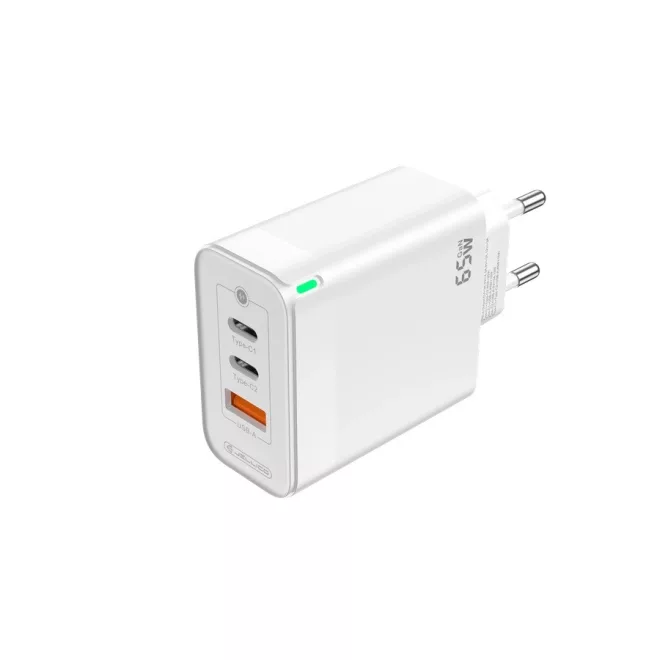 Univerzális 65W-os Telefon és Tablet Gyorstöltő 65W, 2db USB-C 1db USB kimenettel, fehér (Jellico C79)