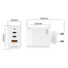 Univerzális 65W GaN Telefon és Tablet Gyorstöltő 3 USB portos, 2xUSB-C (Type-C) és 1xUSB