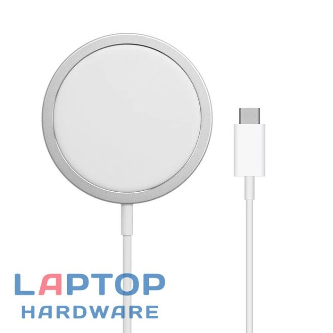 Apple iPhone Gyári vezeték nélküli mágneses indukciós töltő, Qi Wireless, gyorstöltés, Magsafe töltő és tok kompatibilis 15W, fehér (MHXH3ZM/A)