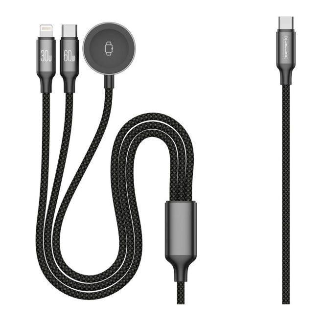 3in1 1,2m Lightning, USB-C és Apple Watch mágneses indukciós töltő kábel (JELLICO - B25)