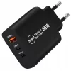 Univerzális 65W-os Telefon és tablet gyorstöltő, 1x USB, 1x USB-C, 1x Lightning, fekete (PD QC 3.0)