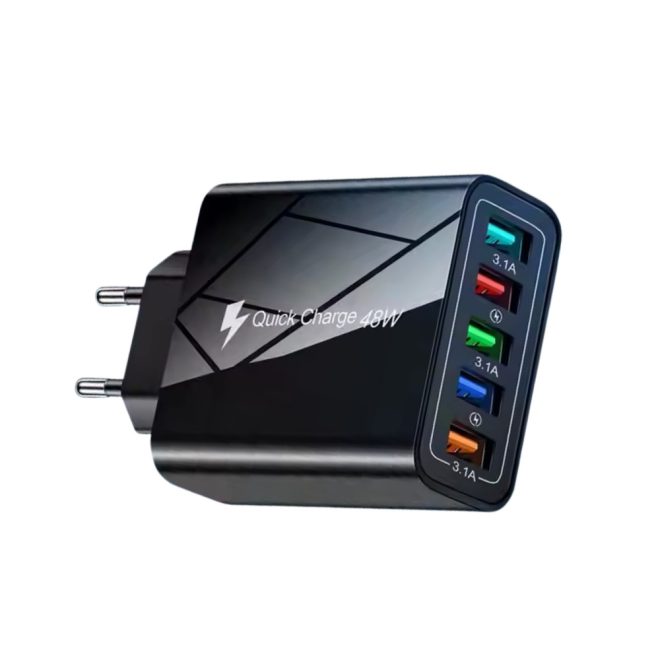 Univerzális 48W-os telefon, tablet és fényképezőgép 5db USB csatlakozós gyors töltő