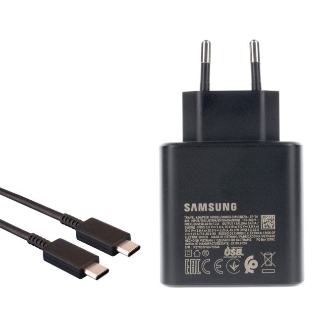 Samsung 45W Gyári Gyorstöltő USB-C Fekete (EP-TA845) + 1m USB-C gyári töltő kábel (EP-DA705)