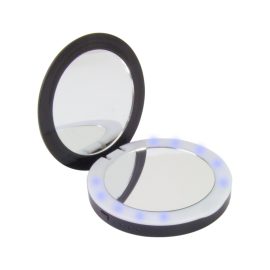   Power Bank 3000mAh - elegáns fekete kivitelben, beépített tükörrel és LED-es háttérvilágítással, gyors töltési funkcióval, kompakt méretben utazáshoz és mindennapi használatra