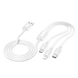   hoco. X74 3-in-1 USB telefon és tablet töltőkábel 1 méter, fehér, Lightning, microUSB, USB-C (X74)