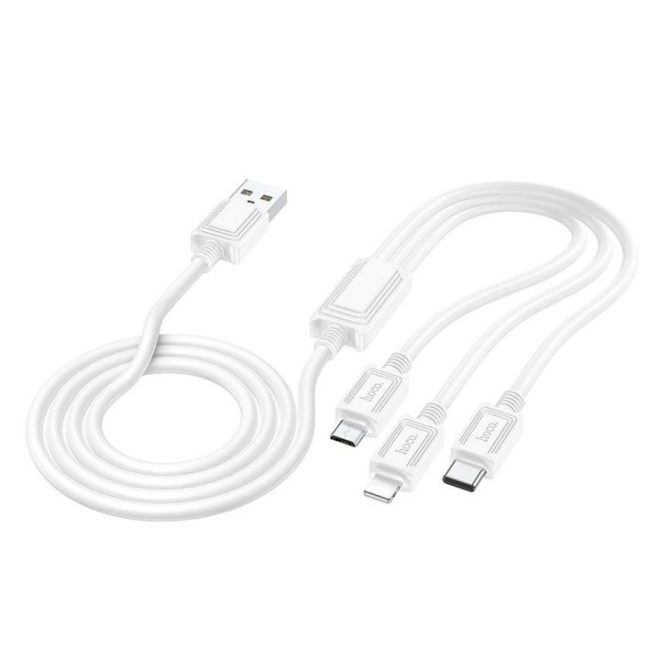 hoco. X74 3-in-1 USB telefon és tablet töltőkábel 1 méter, fehér, Lightning, microUSB, USB-C (X74)