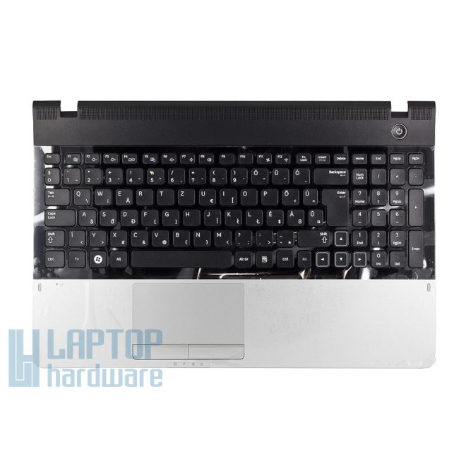 Samsung NP-300 NP300E5A, NP300E5Z használt ezüst-fekete magyar billentyűzet modul hangszóróval és touchpaddel (Win7) (BA75-03416Q, BA75-03845Q)
