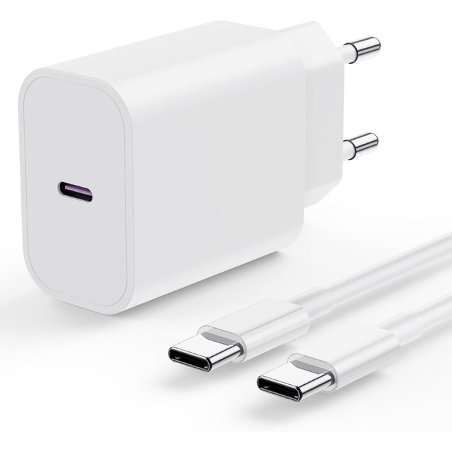 Apple iPhone 15, 16 Gyári 20W Gyors Töltő + 2m Kábel (USB-C to USB-C) (MHJE3ZM/A + MLL82ZM/A)
