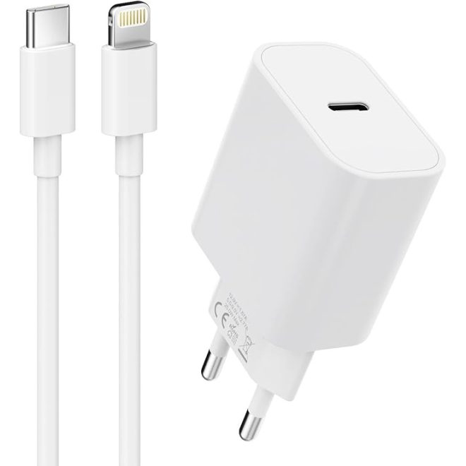 Apple iPhone-hoz, iPad-hez 25W Gyors Töltő + 1m Lightning to USB-C Kábel