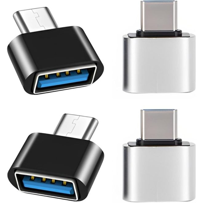 4 darabos szett USB-C (Type-C) to USB 3.0 OTG (Normál USB) adapter, átalakító 2db fekete és 2db fehér