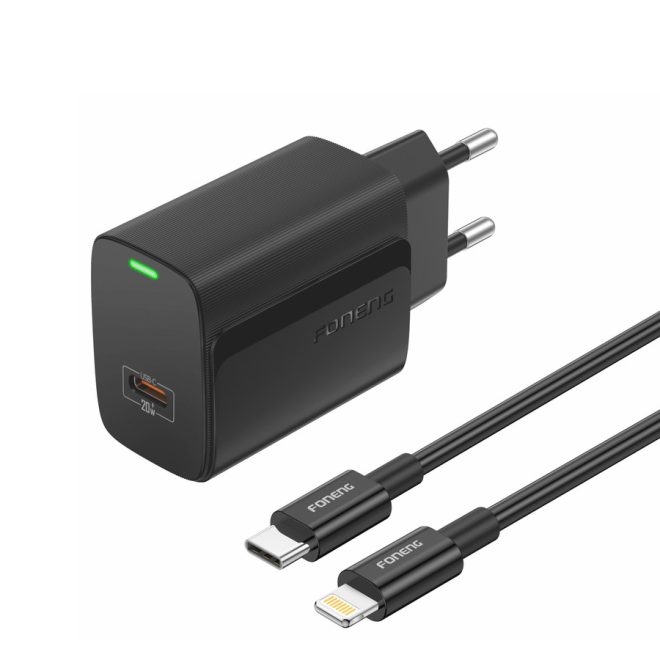 Apple iPhone-hoz, iPad-hez 20W Gyors Töltő USB-C, fekete (Type-C to Lightning) 