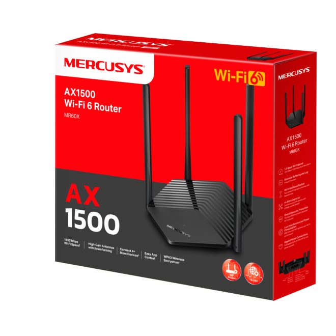 Mercursys AX1500 WiFi 6 Router, Dual band, 1500 Mbps, AX1500 (MR60X)