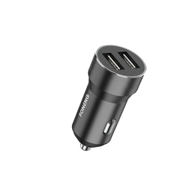 Dual USB, Autós Tablet és Telefon Szivargyújtós Gyorstöltő 2db USB Porttal, 12-24V 2,4A Fekete (FONENG - C08)