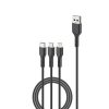 3in1 1,2m Telefon Gyors Töltő Kábel 2,4A Fekete, USB to USB-C MicroUSB Lightning (FONENG - X36)