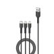 3in1 1,2m Telefon Gyors Töltő Kábel 2,4A Fekete, USB to USB-C MicroUSB Lightning (FONENG - X36)