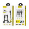 3in1 1,2m Telefon Gyors Töltő Kábel 2,4A Fekete, USB to USB-C MicroUSB Lightning (FONENG - X36)