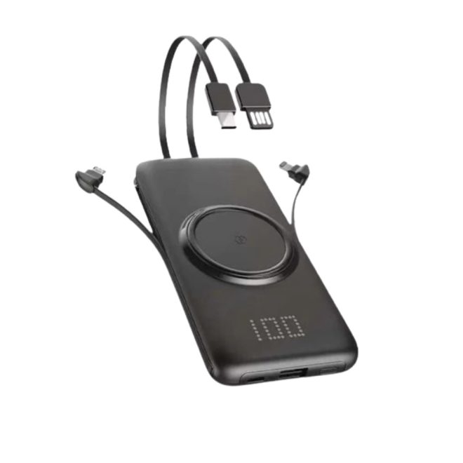 BLACKBIRD P1 10000mAh Power Bank Qi töltéssel, USB, Type-C, Lightning, MicroUSB  Fekete (BH1551)