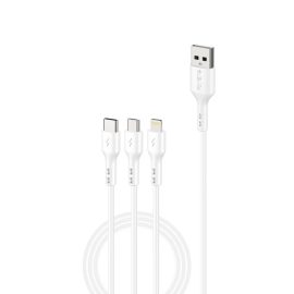   3in1 1,2m Telefon Gyors Töltő Kábel 2,4A Fehér, USB to USB-C MicroUSB Lightning (FONENG - X36)