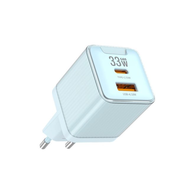 33W-os Kék Telefon és Tablet Gyors Töltő 1xUSB és 1xUSB-C (Jellico - EU55)
