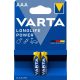 2db Varta Longlife Power AAA mikro vékony ceruza elem távirányítóhoz (LR03)
