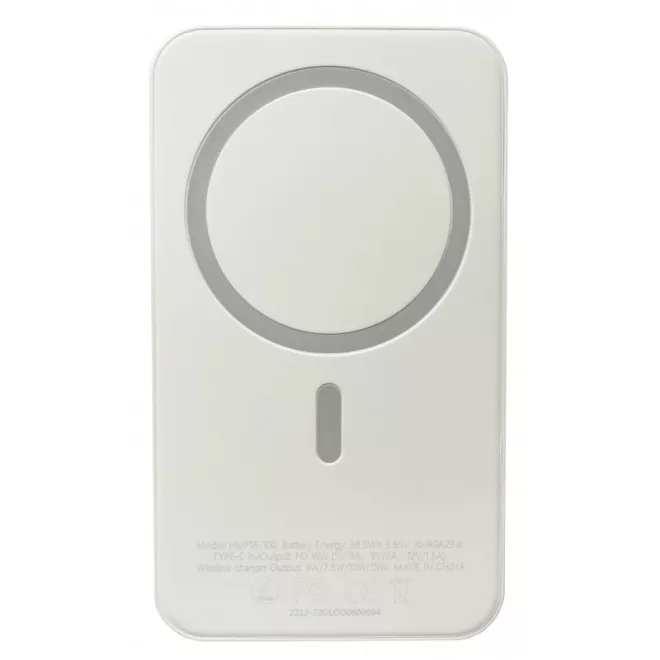 Apple iPhone 15, 16, 17-hez Power Bank MagSafe 10.000mAh mágneses indukciós vezeték nélküli gyorstöltővel, USB-C kábellel tölthető fel