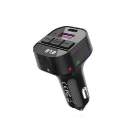   Szivargyújtós Autós FM Transmitter 30W USB-C és USB-A telefon gyors töltővel, MP3 lejátszás (XO - BCC17)