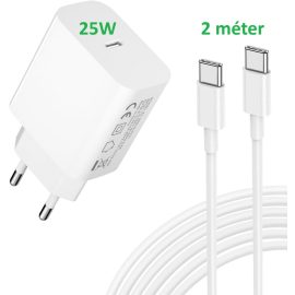   Samsung Galaxy-hoz 25W-os Gyors Töltő + 2m USB-C kábel S8, S9, S10, S20, S21, S22, S23, S24, S25 fehér