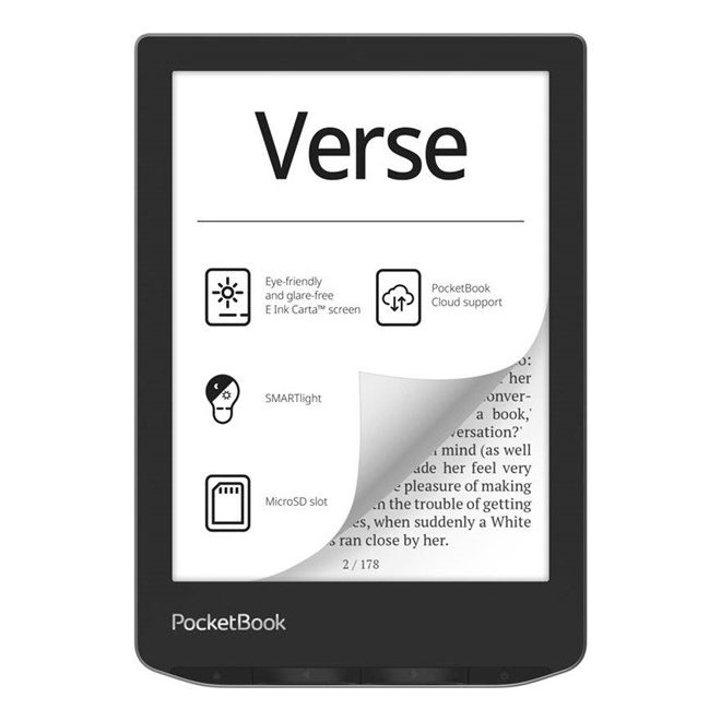 POCKETBOOK e-Reader - PB629 VERSE Mist Grey (6"E Ink Carta, Cpu: 1GHz,512MB,8GB,1500mAh, wifi,mSD, kép megvilágítás)