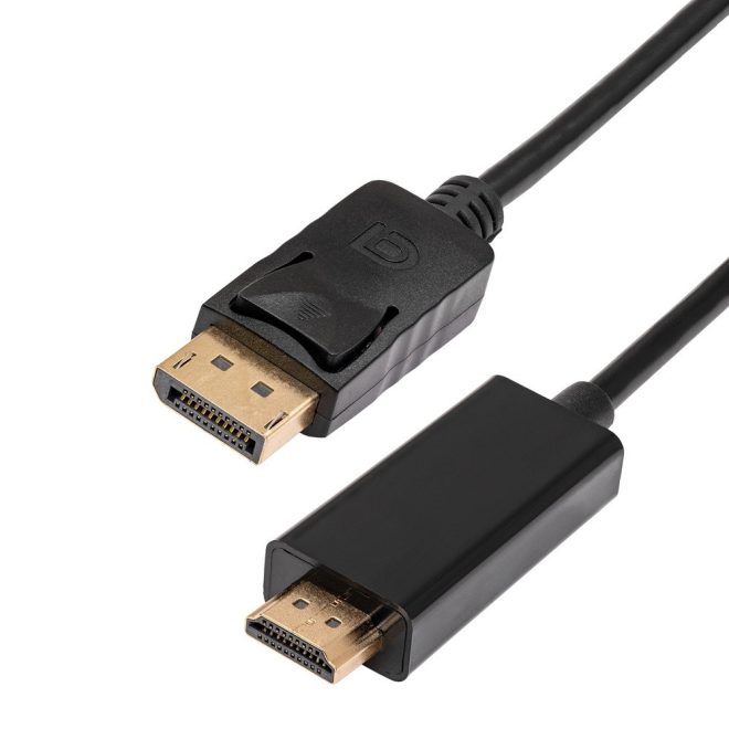 DisplayPort - HDMI összekötő kábel 1m Apa-Apa - nagy felbontású kép- és hangátvitel, erős csatlakozók, megbízható jelminőség dokkolóhoz, monitorhoz és laptophoz, PC-hez